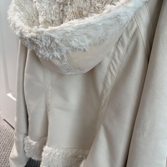 L GUESS Faux Suede Fur Lining ZIP JACKET HOODIE OFF WHITE CREAM soft warm winter - Picture 12 of 16